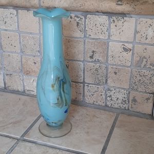 Baby Blue and Gold Glass Flower Vase Home Decor